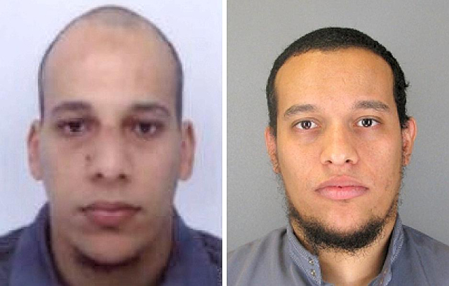 Les frères Kouachi, Said et Cherif, auteurs de l'attaque terroriste contre Charlie Hebdo à Paris qui a fait plus de 12 morts
