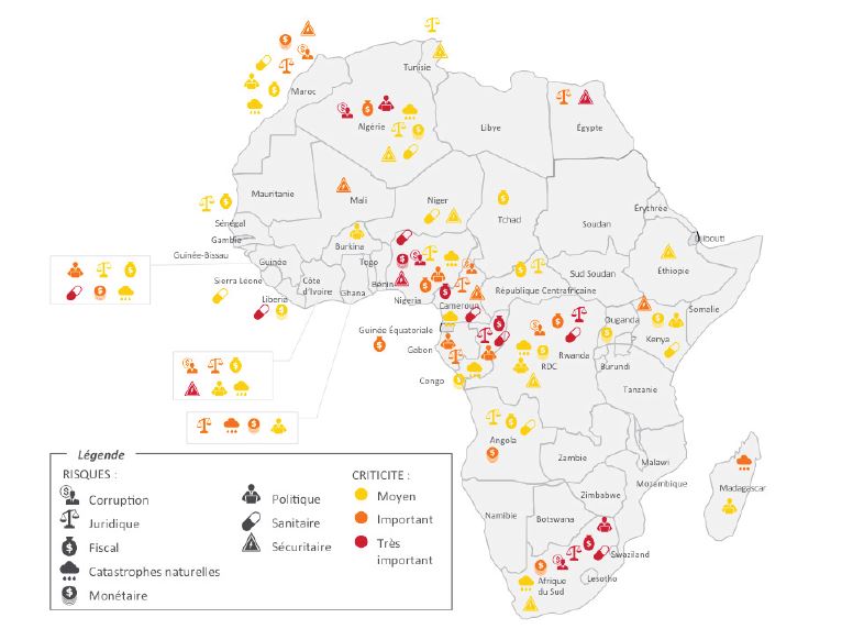 La carte des risques en Afrique selon Bearing point dans l'étude "une Afrique, des Afriques"