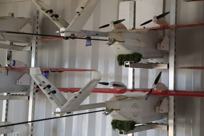 Le container permet le stockage des drones Zipline