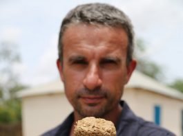 Charbon vert avec des coques d'arachides en Afrique