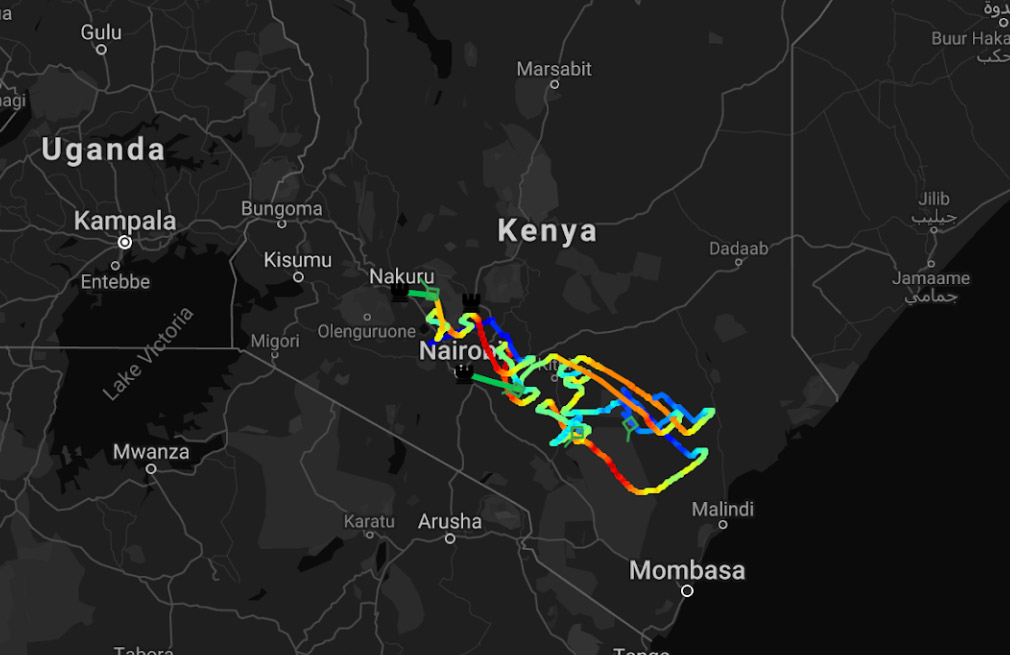 Le parcours des es ballons Loon d'Alphabet pour desservir la zone à connecter au Kenya